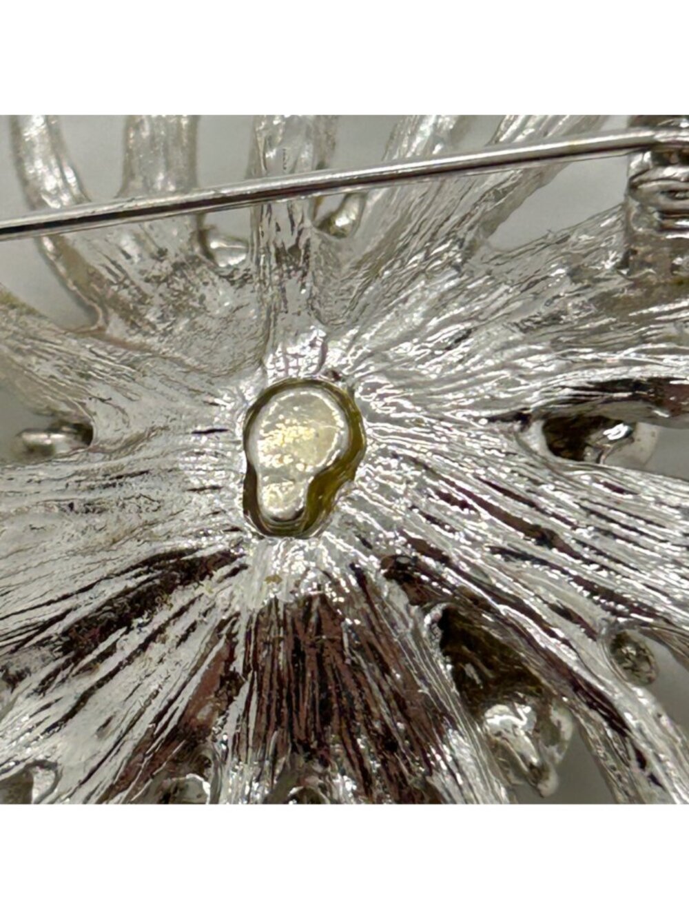 Vintage Silvertone Brooch Sunburst Starburst Swirl Rhinestone Retro Mid-Century - Picture 12 of 16